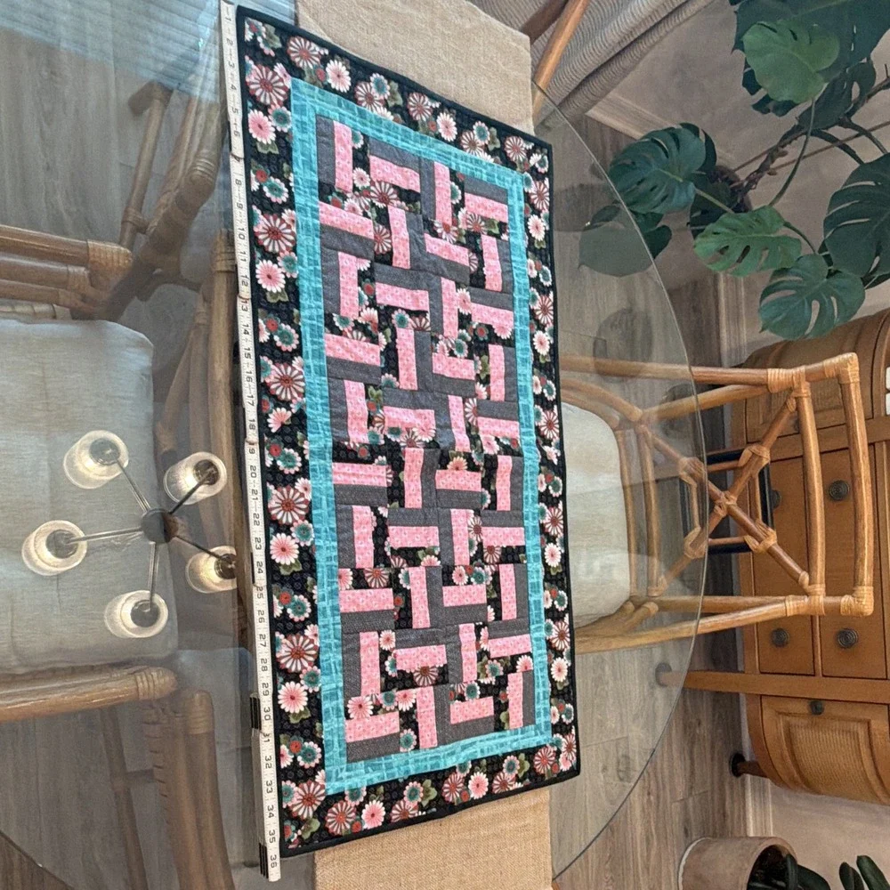 Handmade Quilted Patchwork Floral Table Runner Rectangular Multicolor 36x18
